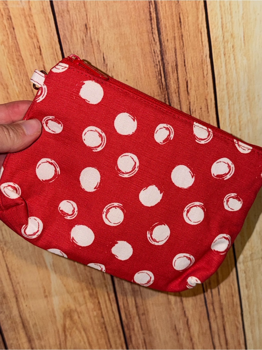 Thirty-one Mini Zipper Pouch LIKE NEW Red Swirl Dot